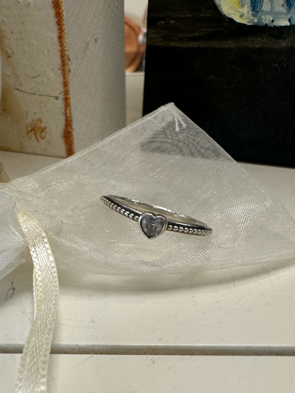 Pandora stackable beaded heart ring
